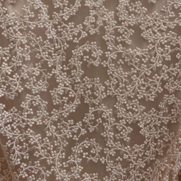 TAHARI Arthur S. Levine A-Line Lace Overlay Dress Blush Shimmer Floral Size 10P - Picture 5 of 14